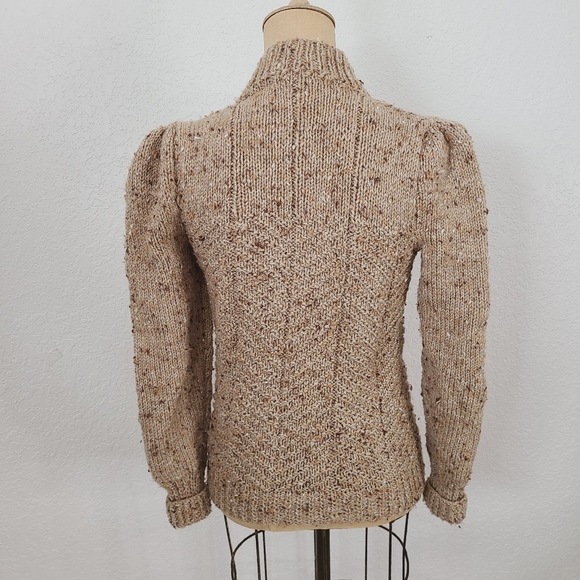 Vintage Marled Knit Mock Neck Puff Sleeve Sweater - Picture 4 of 9